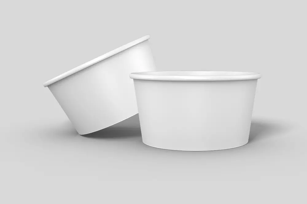 two white paper soup cups