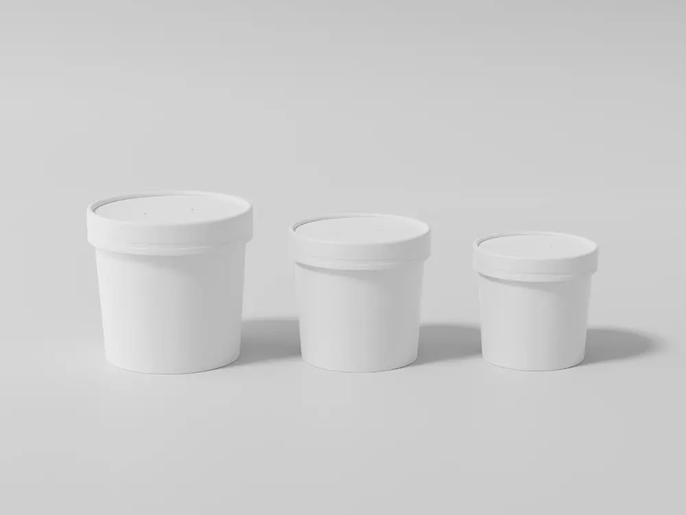 three white soup cups