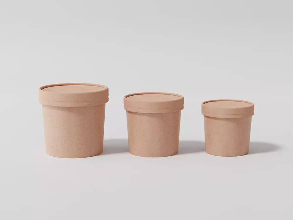 three paper soup cups